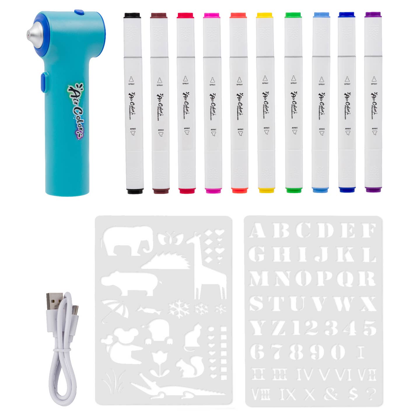 Aircolor Airbrush Kit (Includes Markers & Stencils)