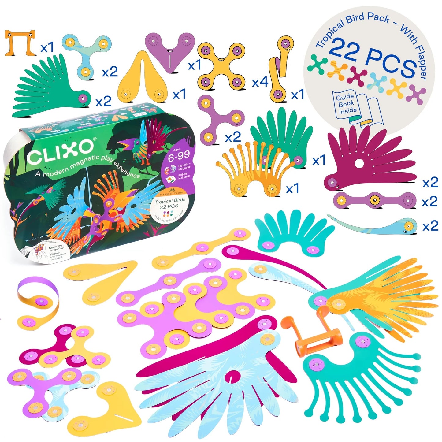 Clixo Tropical Birds Magnetic Building Set