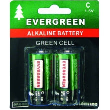 Evergreen Alkaline 2 Pack C Cell Batteries In Display Package